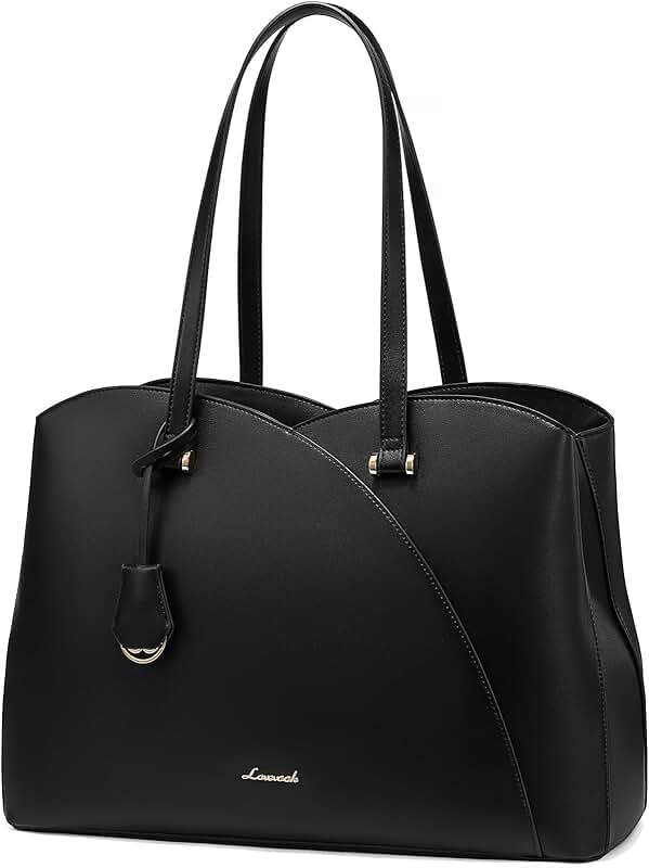 Large black leather tote for 15.6-inch laptops