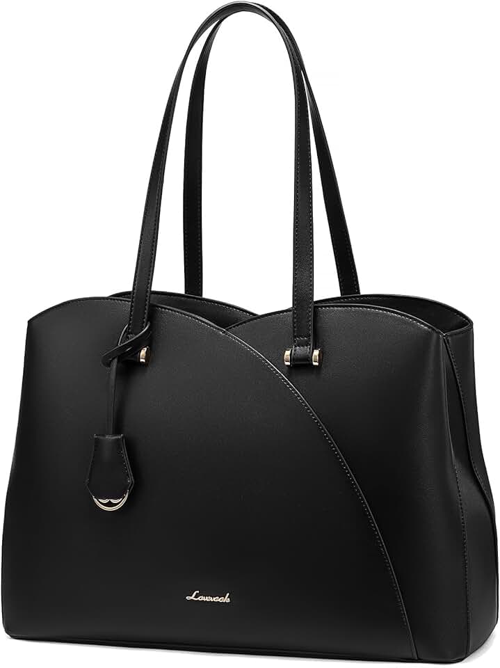 Large black leather tote for 15.6-inch laptops