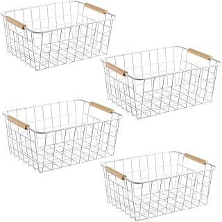 Set of 4 White Wire Baskets for Storage and Organization