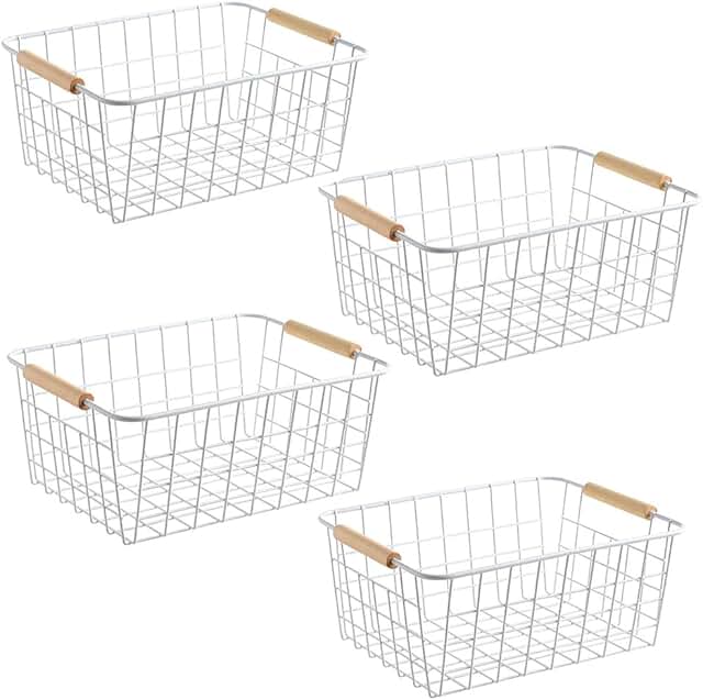 Set of 4 White Wire Baskets for Storage and Organization