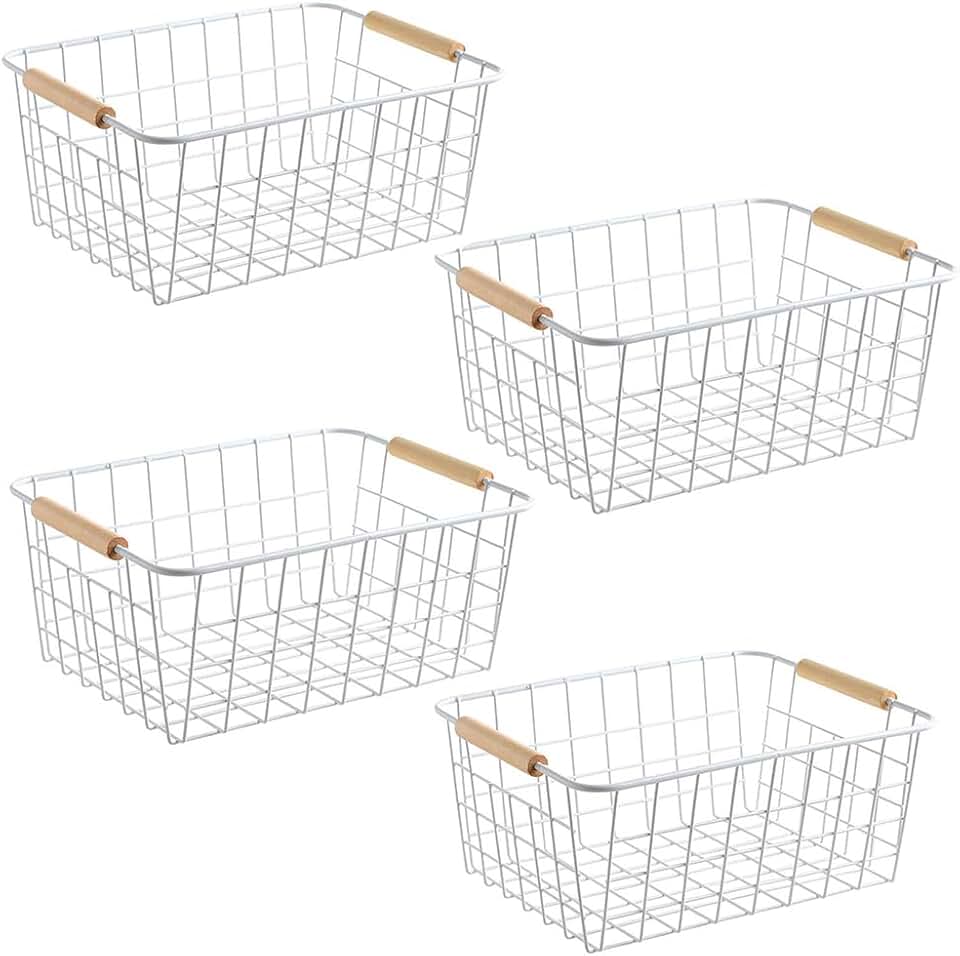 Set of 4 White Wire Baskets for Storage and Organization