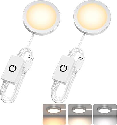 Two USB-Powered Puck Lights with Adjustable Colors and Dimming