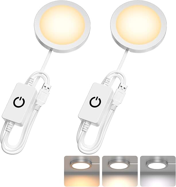 Two USB-Powered Puck Lights with Adjustable Colors and Dimming
