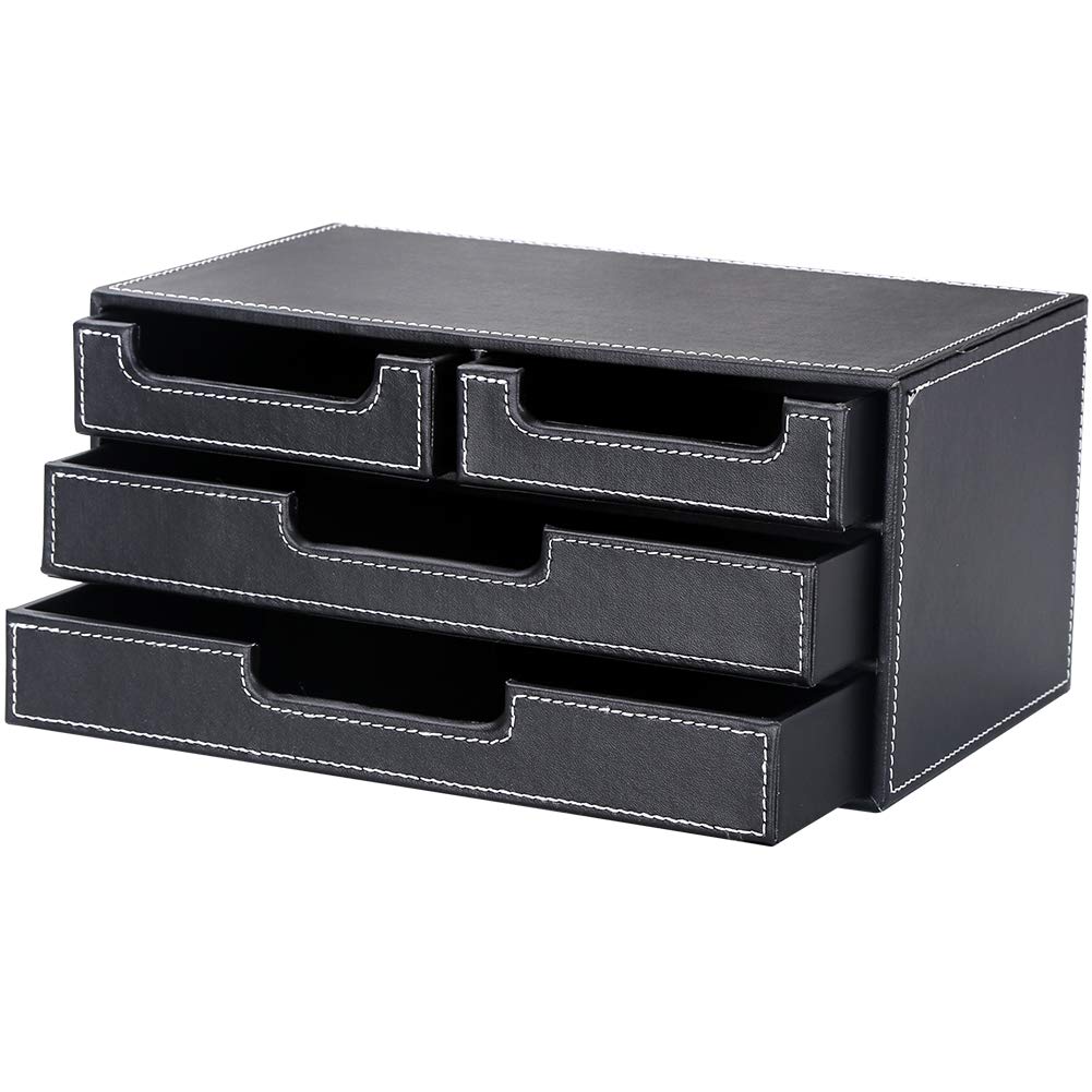 Small PU Leather Desk Organizer with 4 Drawers