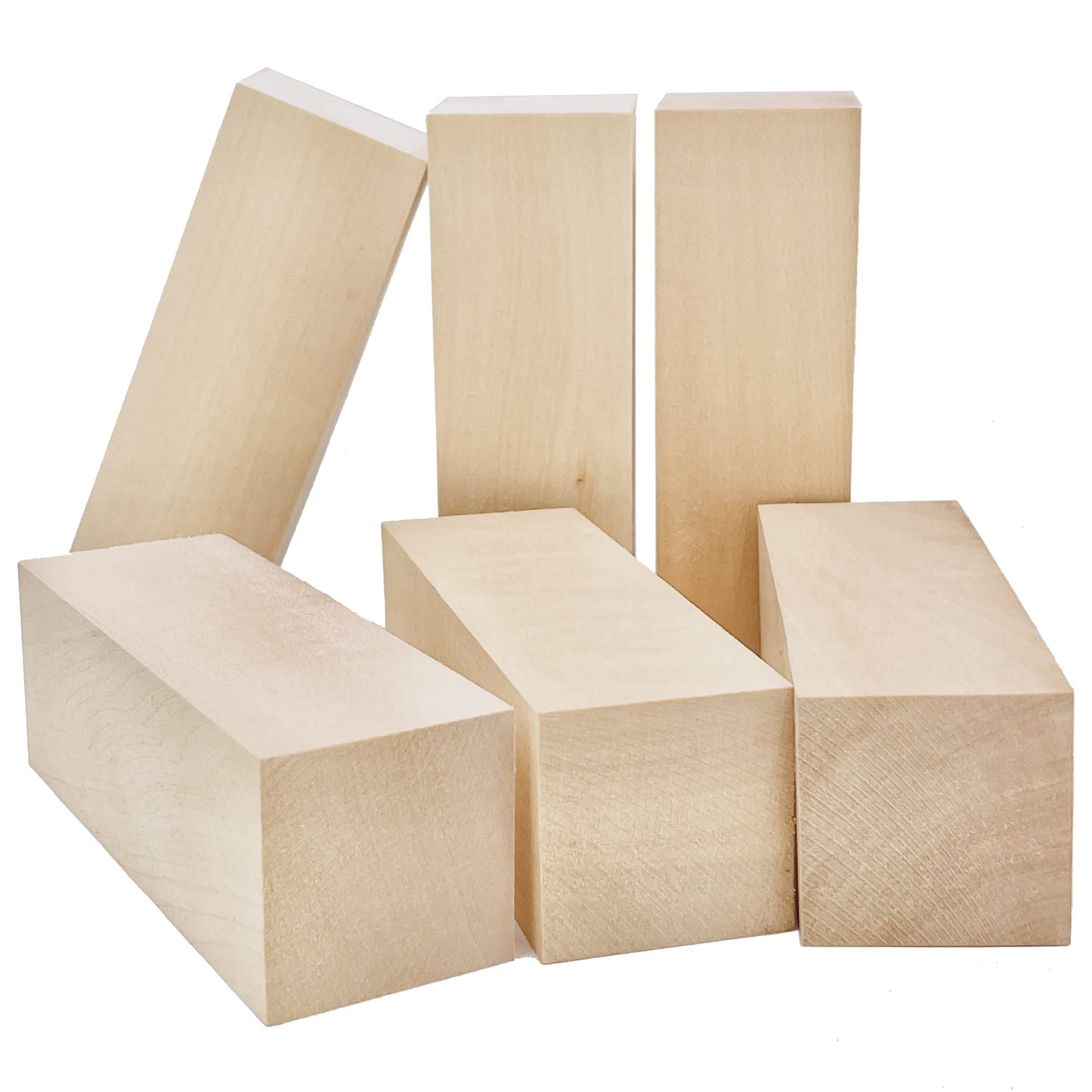 6-Piece Wooden Carving Blocks Set 2x2x6 Inches