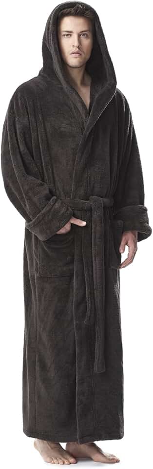 Men's Long Hooded Fleece Bathrobe