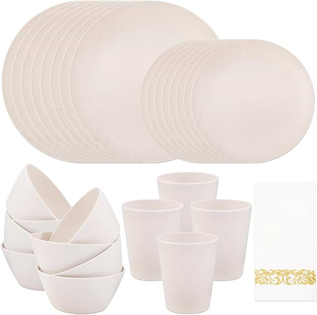Cream 32-Piece Wheat Straw Dinnerware Set with Napkins