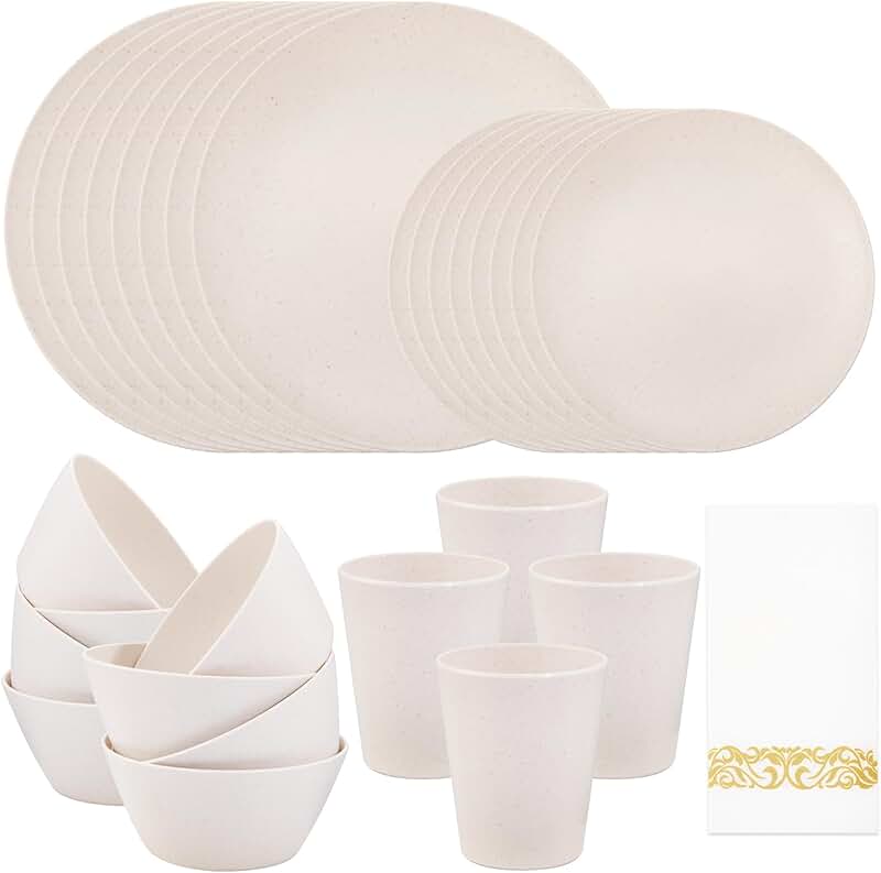 Cream 32-Piece Wheat Straw Dinnerware Set with Napkins
