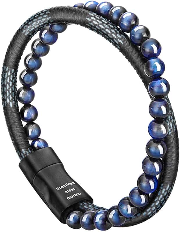 Men's Leather and Bead Bracelet for Christmas Gift