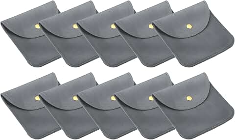 Dark grey velvet jewelry pouches, 10-pack, 10x10cm