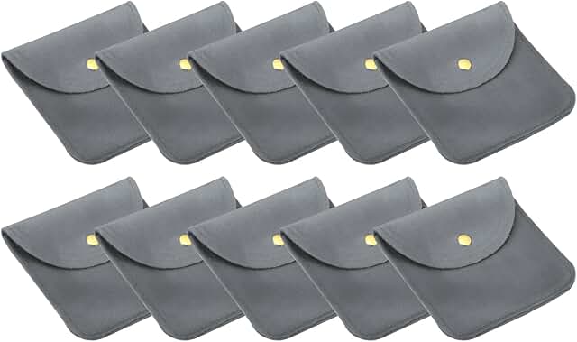 Dark grey velvet jewelry pouches, 10-pack, 10x10cm