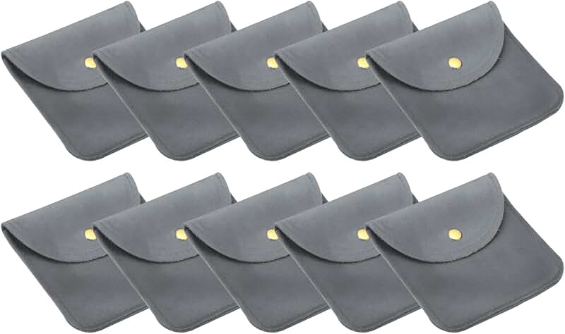 Dark grey velvet jewelry pouches, 10-pack, 10x10cm