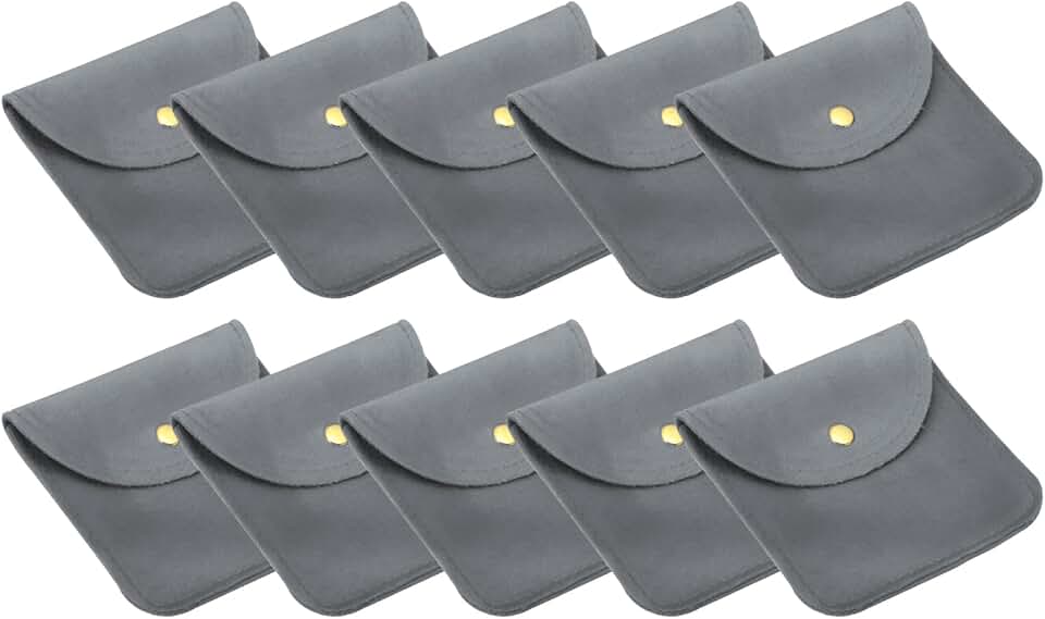 Dark grey velvet jewelry pouches, 10-pack, 10x10cm