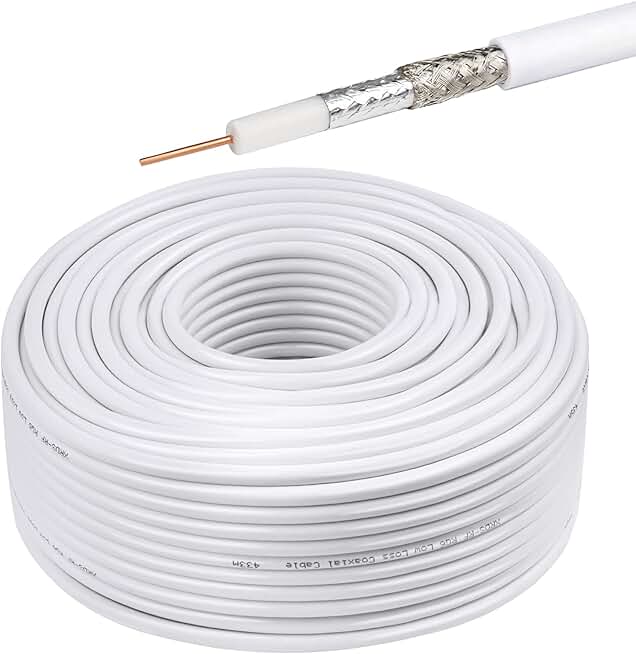 200ft RG6 Coaxial Cable, 18 AWG, Dual Shield, White