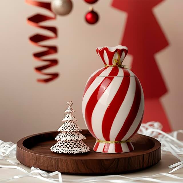 Christmas Ceramic Food Storage Jar with Lid, 24.7 OZ