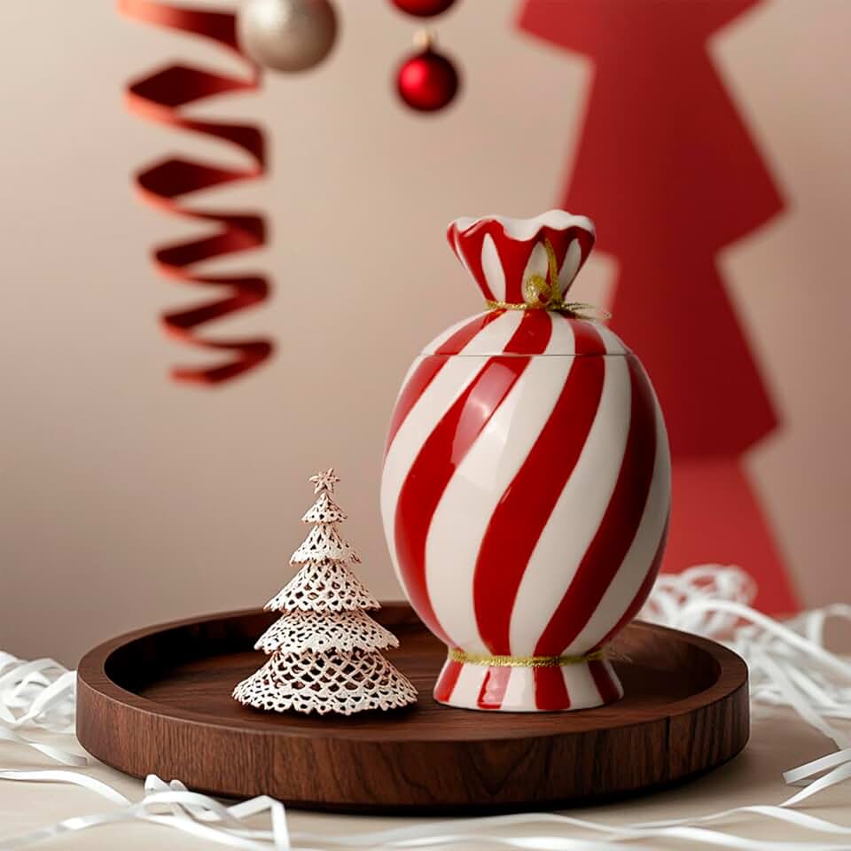 Christmas Ceramic Food Storage Jar with Lid, 24.7 OZ