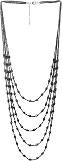Oval Beads Multi-Strand Necklace with Crystal Pendant