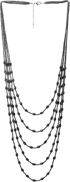 Oval Beads Multi-Strand Necklace with Crystal Pendant