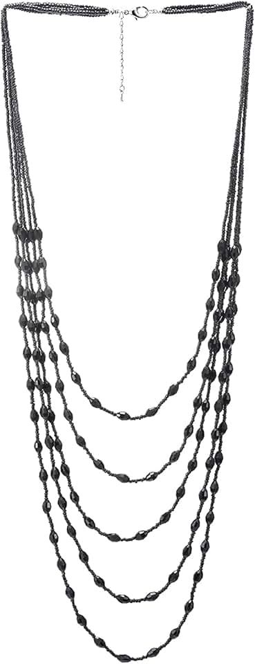Oval Beads Multi-Strand Necklace with Crystal Pendant
