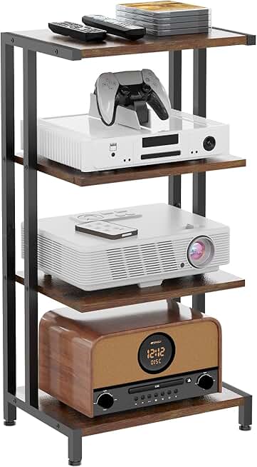 4-Tier Wooden Corner Shelf for Media and Devices