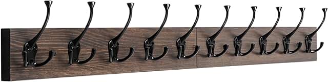 Wall Mounted Coat Rack with 10 Hooks in Old Wood Color