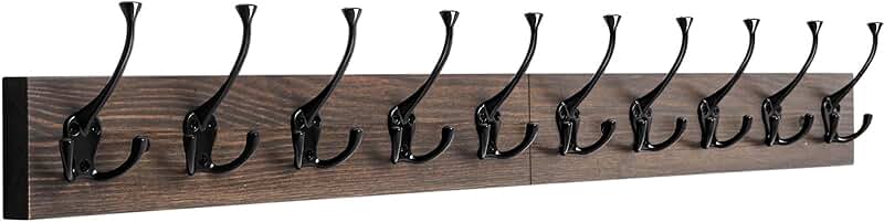 Wall Mounted Coat Rack with 10 Hooks in Old Wood Color