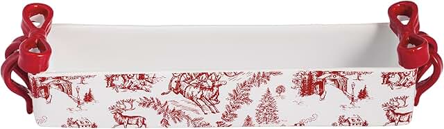 Christmas Bow Toile Cracker Dish