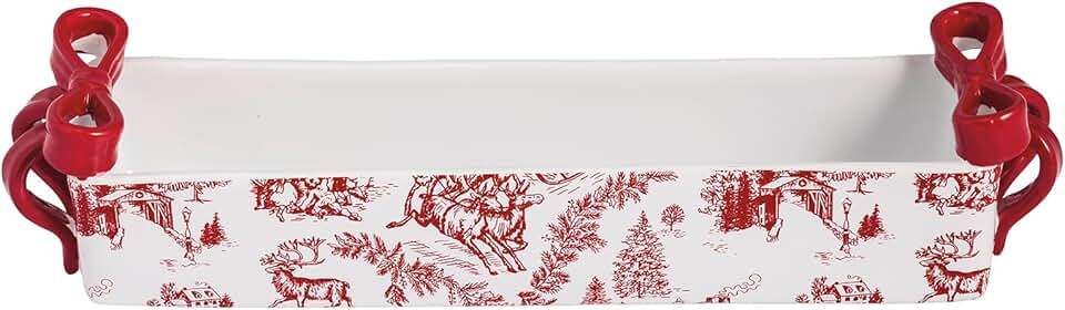 Christmas Bow Toile Cracker Dish