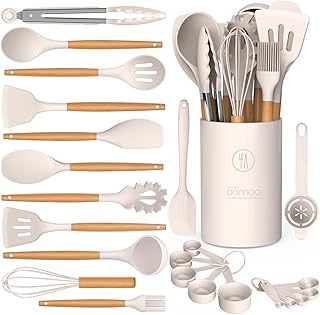 13-Piece Silicone Kitchen Utensil Set with Wooden Handles