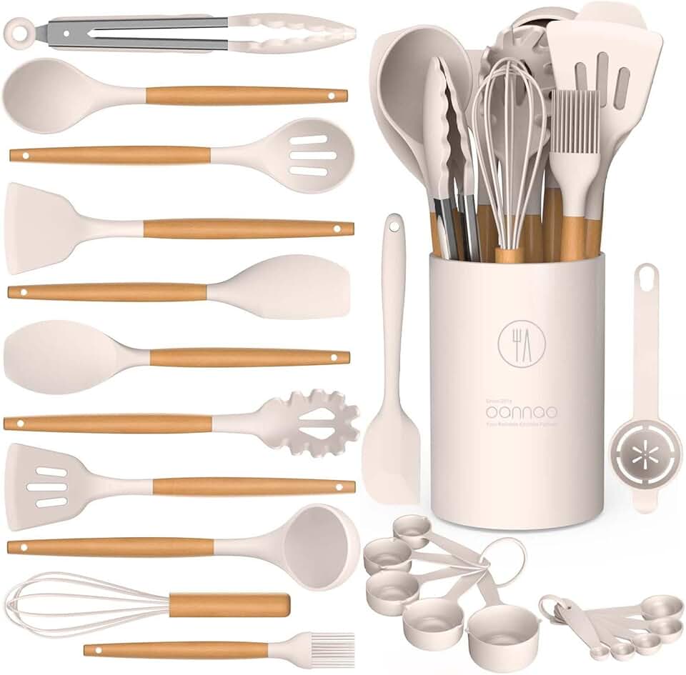 13-Piece Silicone Cooking Utensil Set with Wooden Handles
