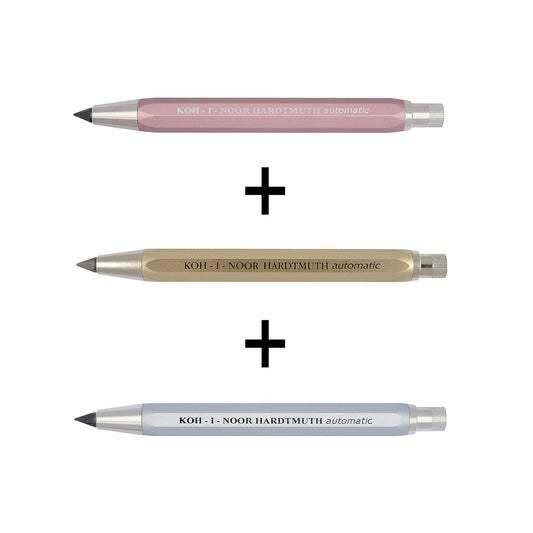 Set of 3 metal mechanical pencils with sharpeners