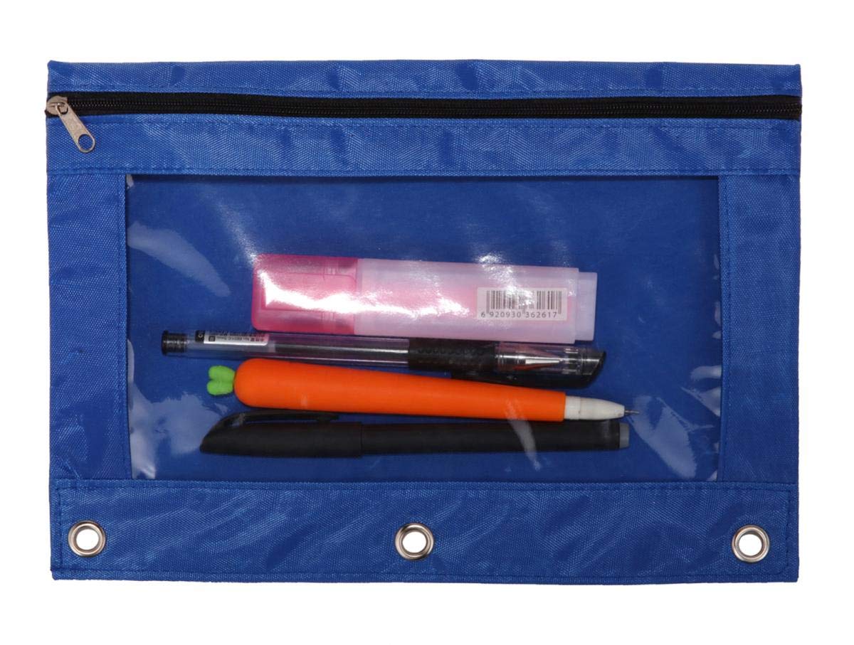 Blue 3-Ring Pencil Pouch with Clear Window