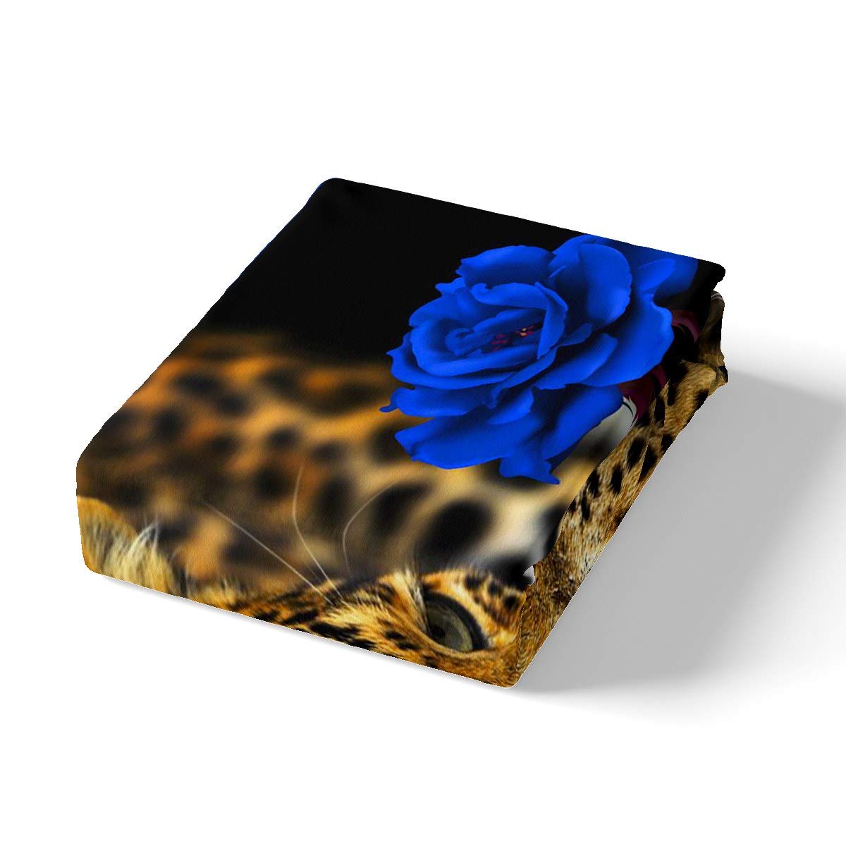 Cheetah Bedding Set Queen Size Blue Rose Flower Leopard Print Duvet Cover Sets, Africa Wild Animal Theme Bed Comforter Cover for Child Teen Girls Boys Women Man Bedroom Decorations