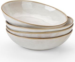 Set of 4 Large Ocean Pasta Bowls, 8.5" Dinner Serving Bowls
