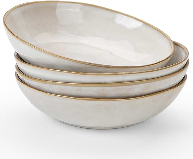Set of 4 Large Ocean Pasta Bowls, 8.5" Dinner Serving Bowls