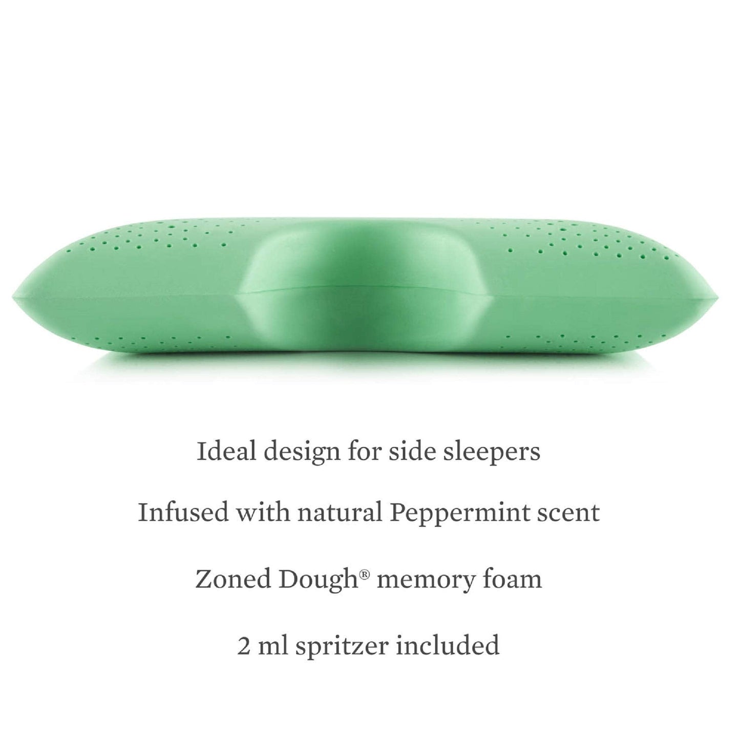 Z Shoulder Zoned Dough Memory Foam Pillow  Infused with Peppermint  Aromatherapy Sp er Included  Premium Tencel Cover  5 Year U.S. Warranty  Mid Loft  Queen, Green