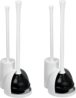Compact bathroom plunger and toilet brush set