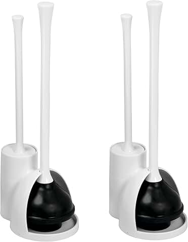 Compact bathroom plunger and toilet brush set