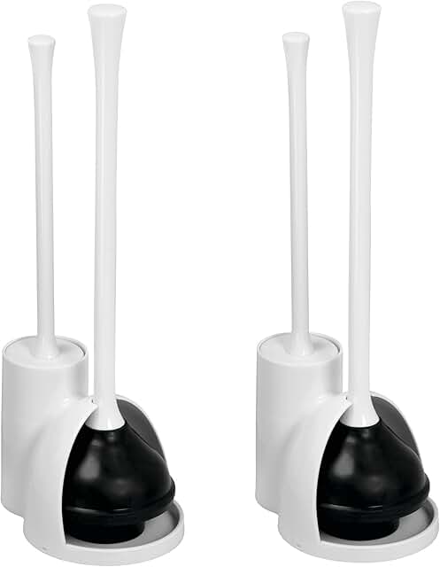 Compact bathroom plunger and toilet brush set