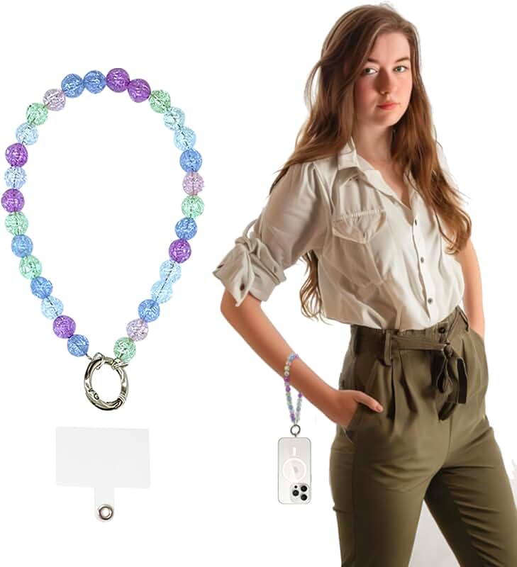 Colorful Ice Crack Chain Phone Strap with Tether