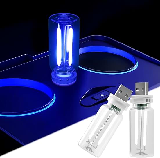 Two USB Car Night Lights, Dimmable, Portable Blue