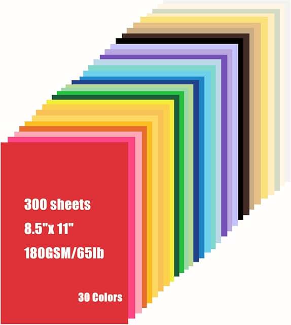 300 Sheets of 8.3" x 11.7" Colored Cardstock, 180 GSM