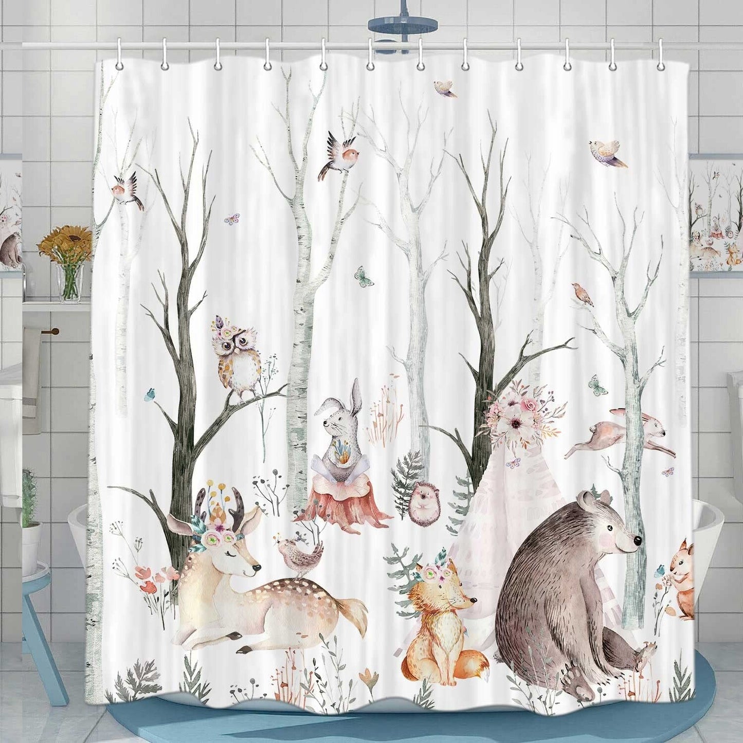 Rustic Forest Animals Shower Curtain 72x72 inches