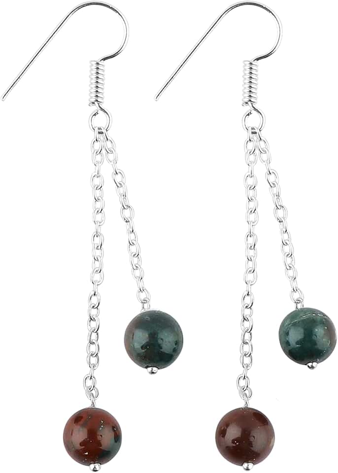 Round Bead Natural Gemstone Drop Earrings for Women