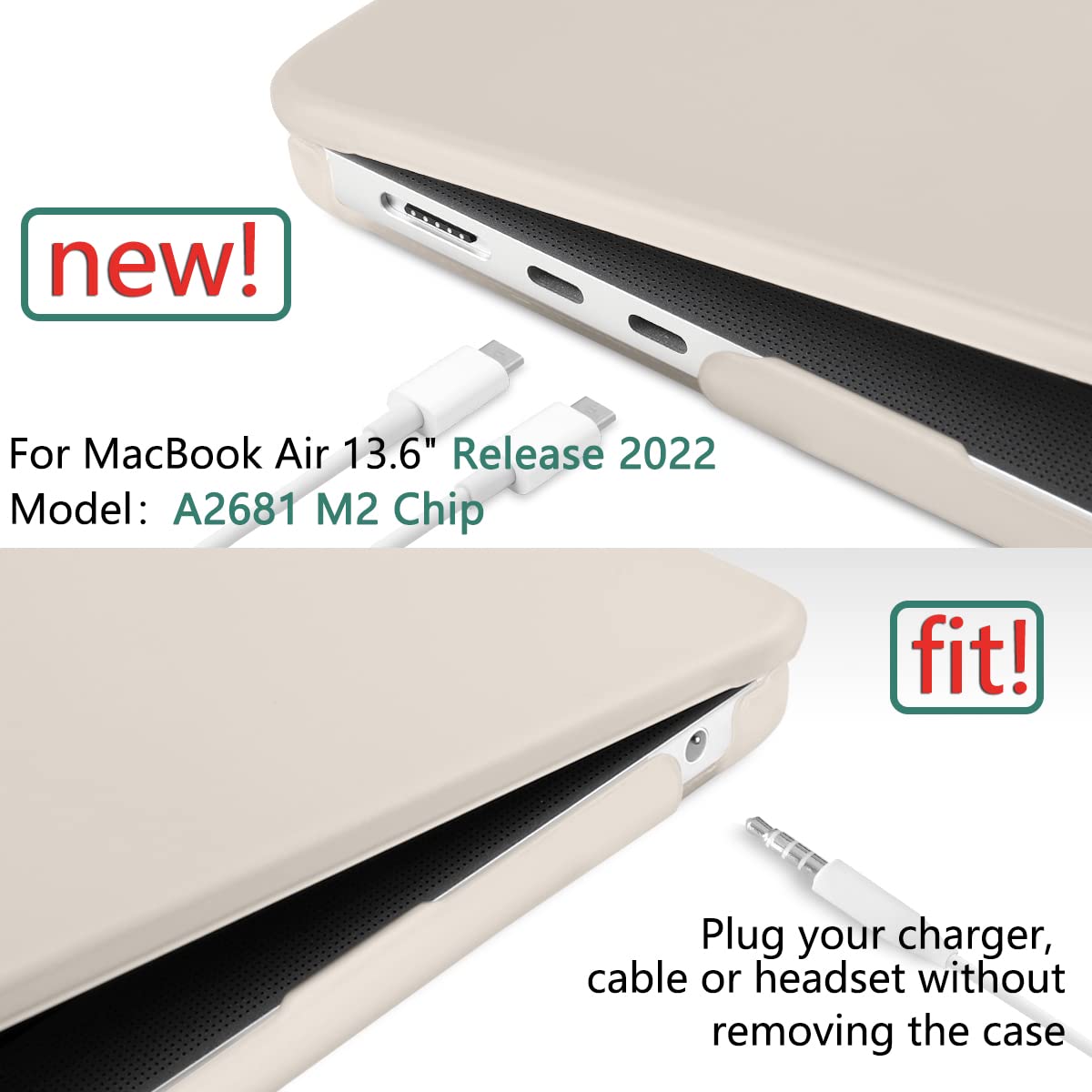 Compatible with M2 MacBook Air 13 inch Case 2022 A2681, Plastic Hard Shell Case with Keyboard Cover & Screen Protector for M2 MacBook Air 13.6 inch Fits Touch ID, Cream Stone