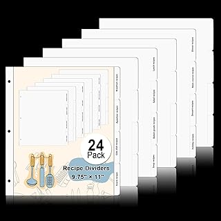 Set of 24 black recipe dividers for 3-ring binders