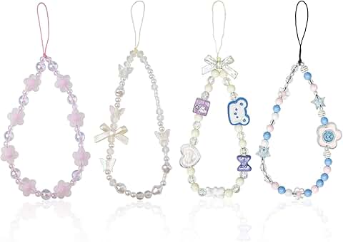 Set of 4 Beaded Phone Charms with Cute Styles