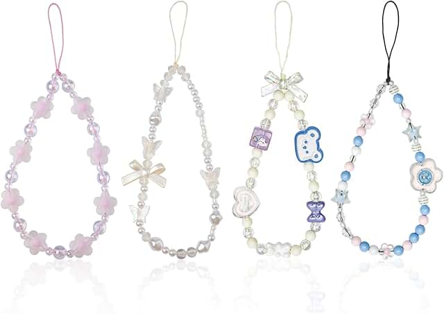 Set of 4 Beaded Phone Charms with Cute Styles