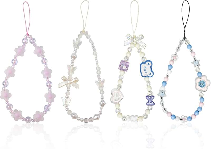 Set of 4 Beaded Phone Charms with Cute Styles