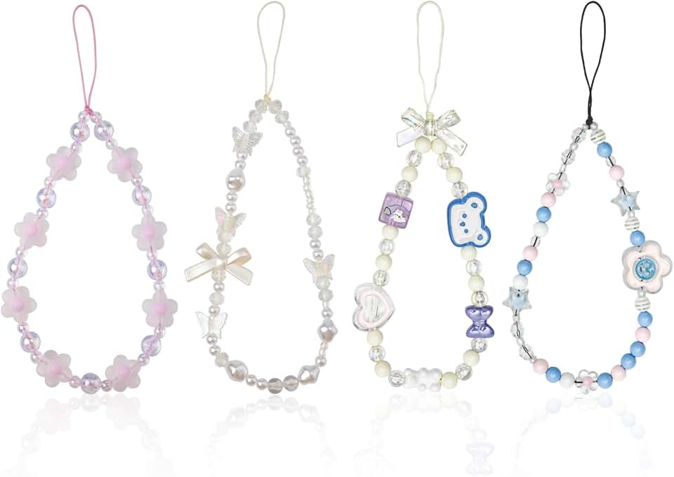Set of 4 Beaded Phone Charms with Cute Styles